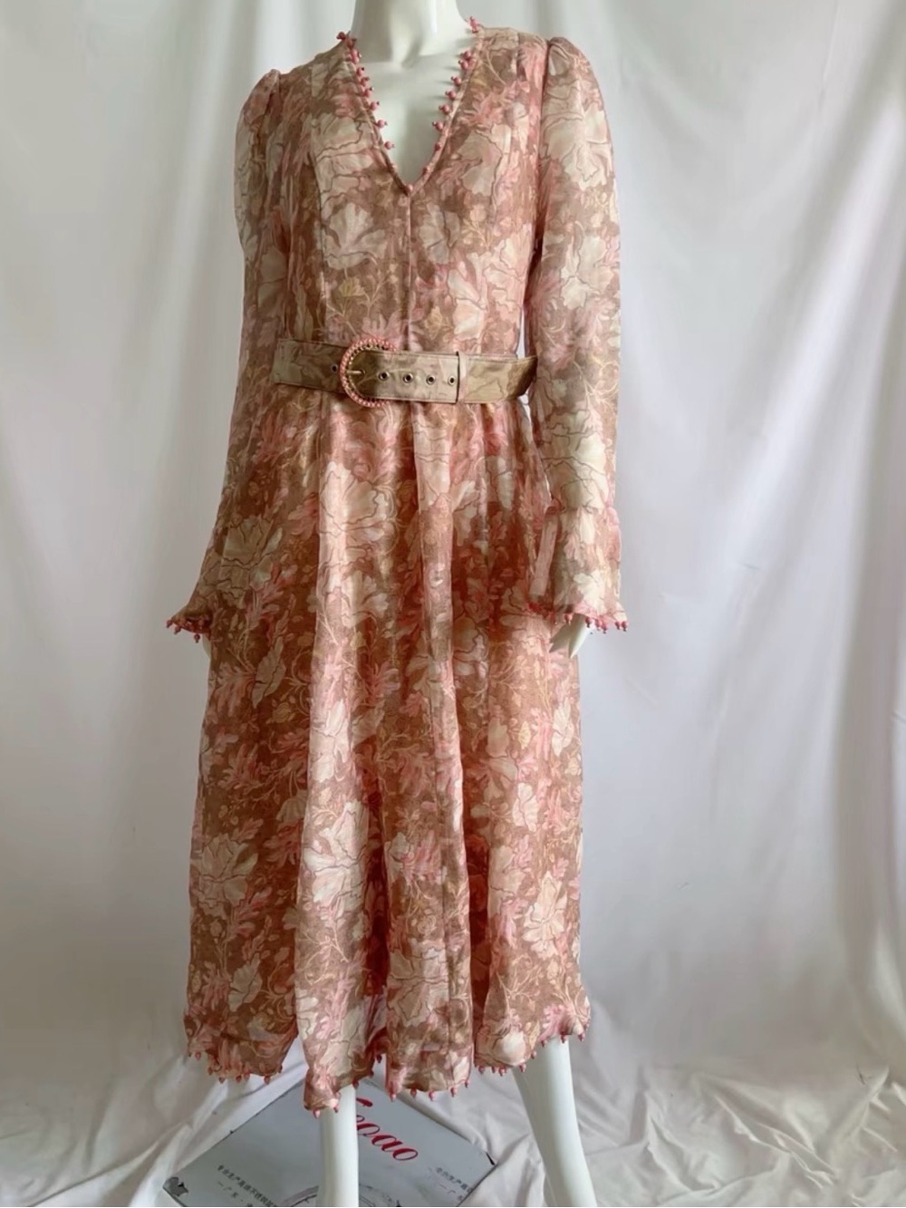 Zimmermann Pink Floral Lace-Trim Maxi Dress